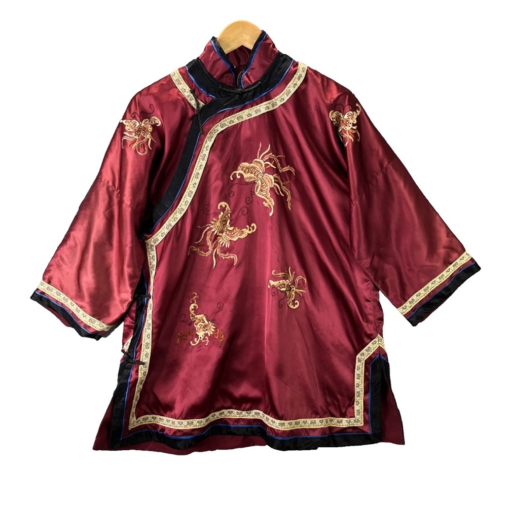 Vintage Chinese 100% Silk Satin Top Butterfly Embroidered Jacket